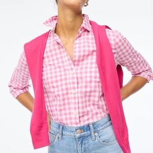 J. Crew Factory Lightweight Button Up Shirt in Pink Gingham Check  M NEW 2023